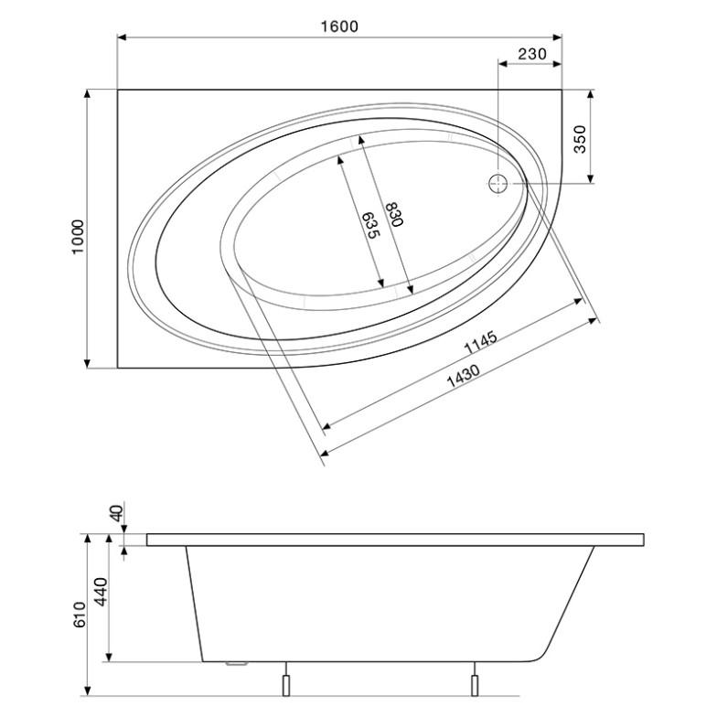 Ванна Orbita 160x100 ліва з ніжками Roca  (A24T217000)