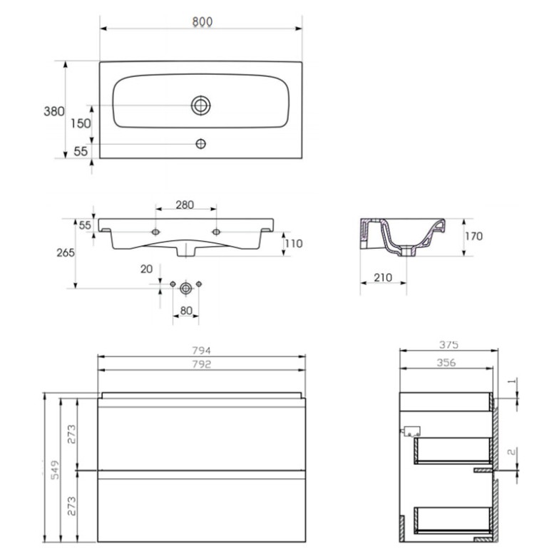 Шафка і раковина Moduo Slim 80 Cersanit  (S801-225)