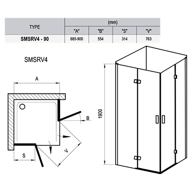 Душова штора SMSRV 4-90 Transparent Ravak  (1SV77A00Z1)