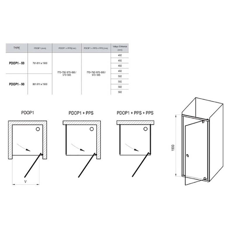 Душові двері PDOP 1-90 Ravak  (03G70C00Z1)