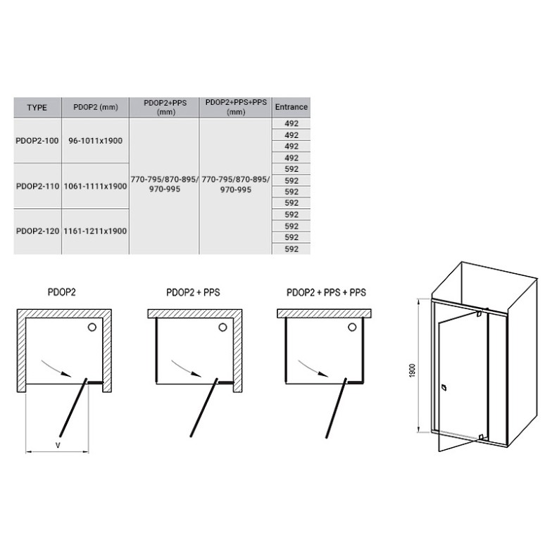 Душові двері PDOP 2-120 Transparent + чорний Ravak  (03GG0300Z1)