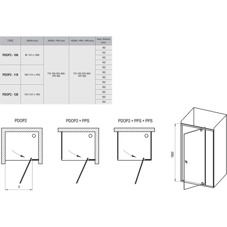 Душові двері PDOP 2-100 Transparent + чорний Ravak  (03GA0300Z1)