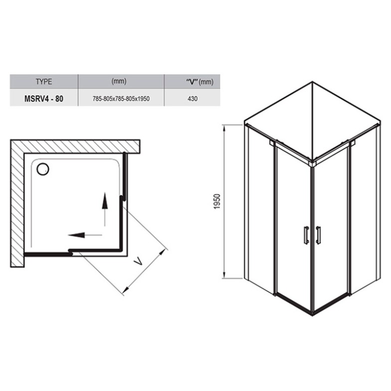 Душова кабіна MSRV4 80/80 Transparent Ravak  (1WV44C00Z1)
