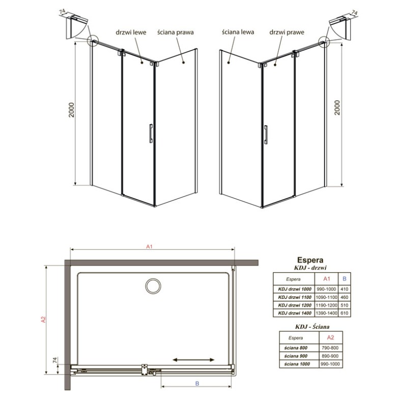 Душова стінка Espera KDJ S 80R Radaway  (380148-01R)