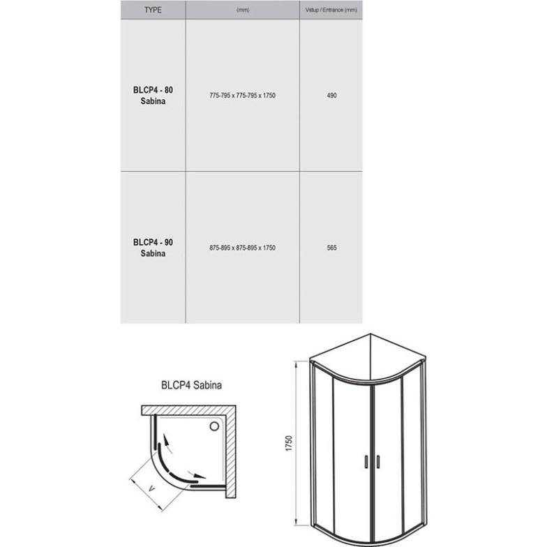 Душова штора BLCP 4-90 Sabina Ravak  (3B270C40Z1)