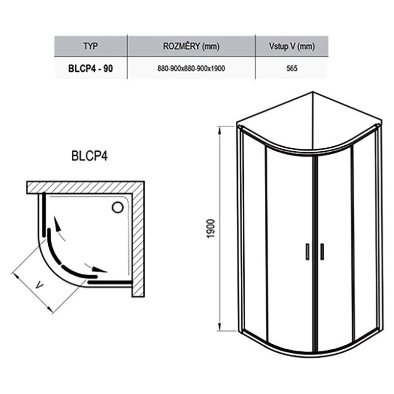 Душова штора BLCP 4-90 Grape + білий Ravak  (3B270100ZG)