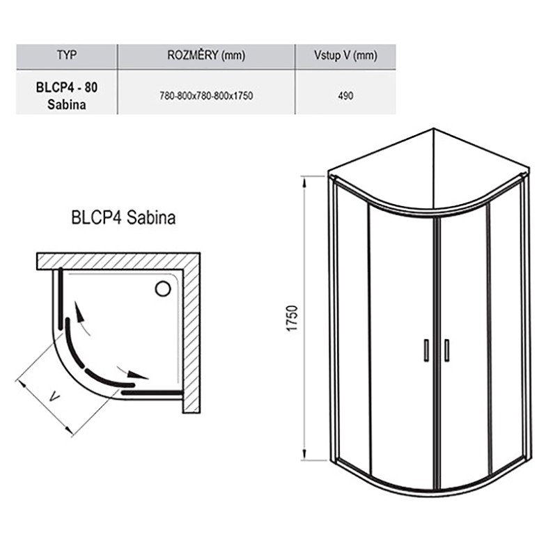 Душова штора BLCP 4-80 Sabina Grape Ravak  (3B240C40ZG)