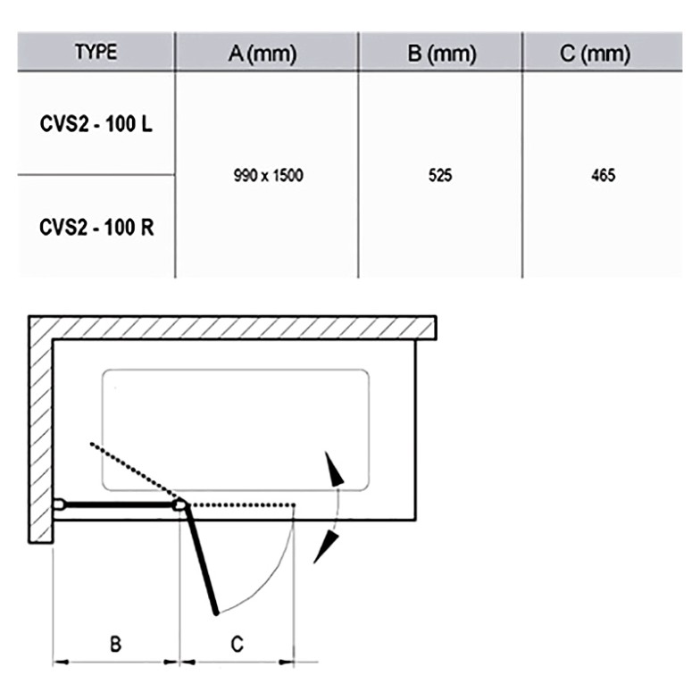 Штора для ванни CVS 2-100 R Transparent Ravak  (7QRA0U00Z1)