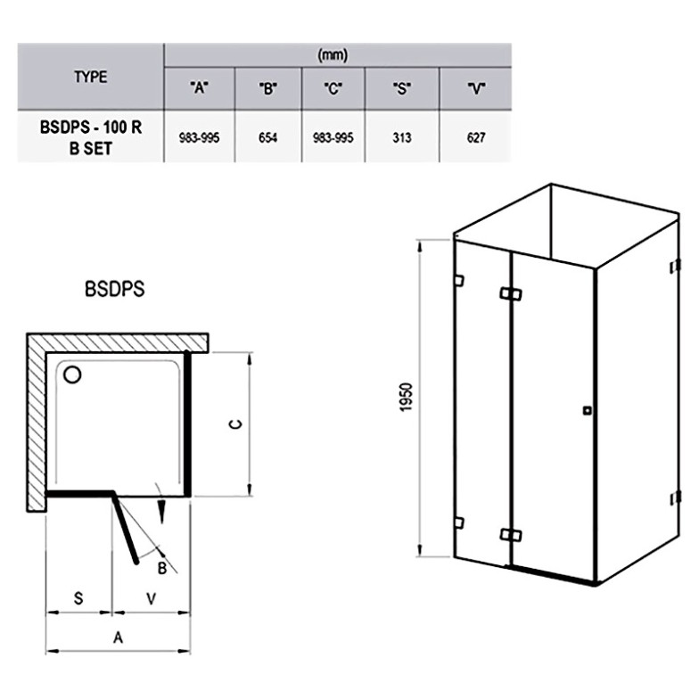 Душова штора BSDPS-100/100 R Transparent Ravak  (0UPA0A00Z1)