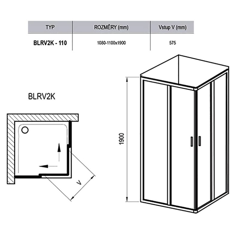 Душова штора BLRV2K-110 Transparent Ravak  (1XVD0C00Z1)