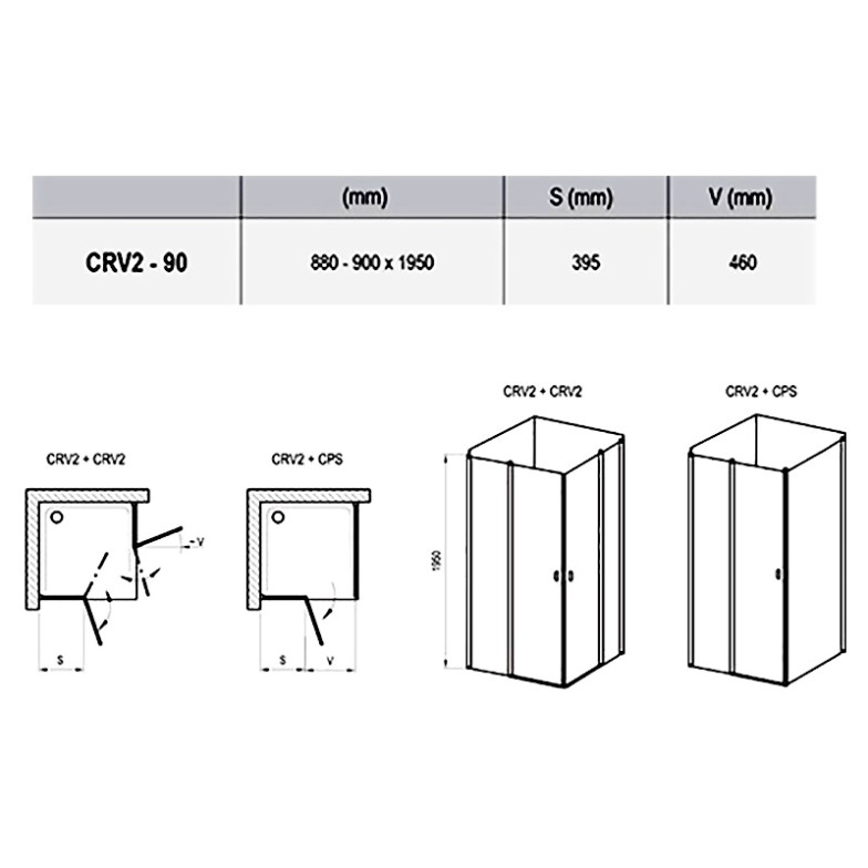 Душова штора CRV 2-90 Transparent + сатиновий Ravak  (1QV70U00Z1)