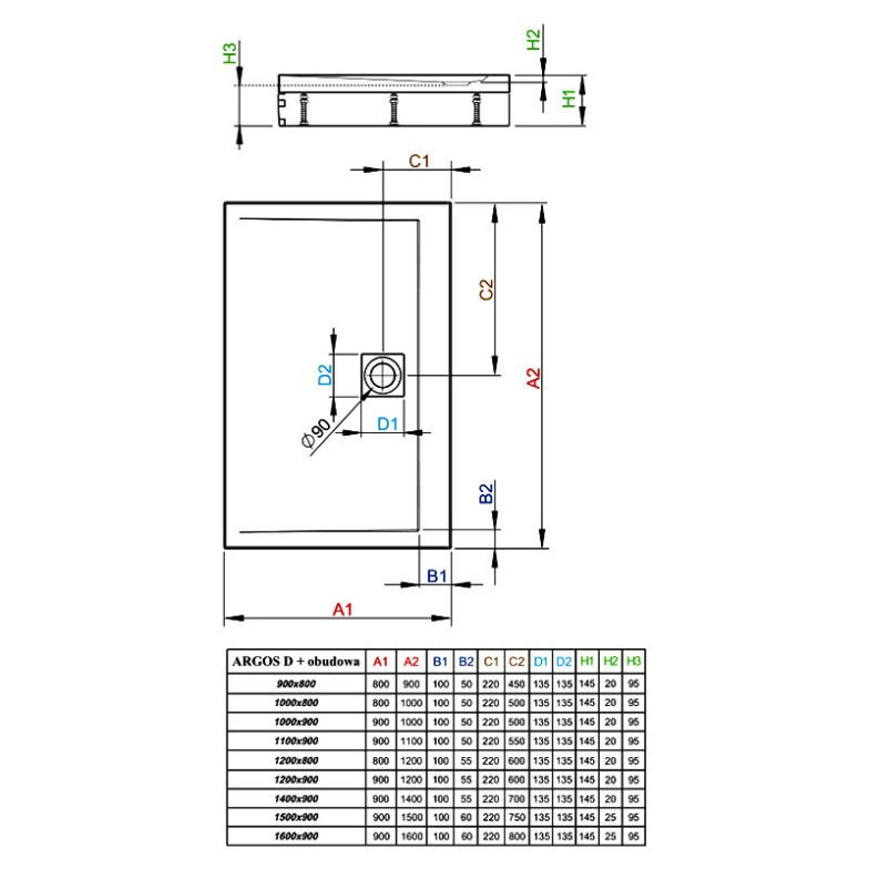 Піддон Argos D 100x80 з ніжками Radaway  (4ADN810-02)