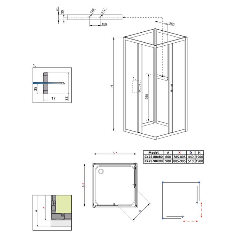 Душова стінка Premium Plus 2S 80 Radaway  (33443-01-01N)