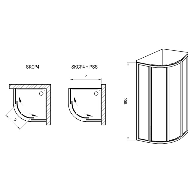 Душова штора SKCP 4-90 Transparent+білий Ravak  (3117O102Z1)