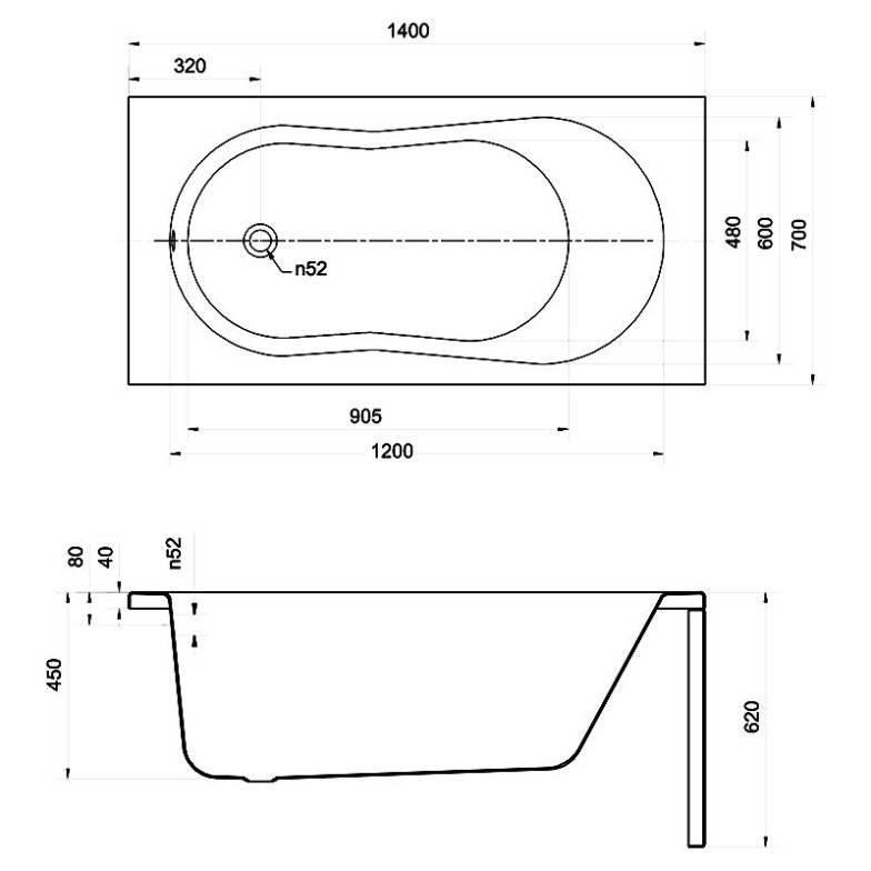 Ванна Nike 140x70 з ніжками Cersanit  (S301-245)