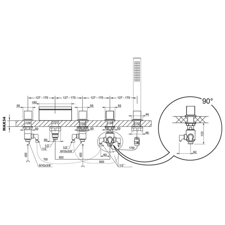 Змішувач WF 025.00 з душовим комплектом Ravak  (X070060)