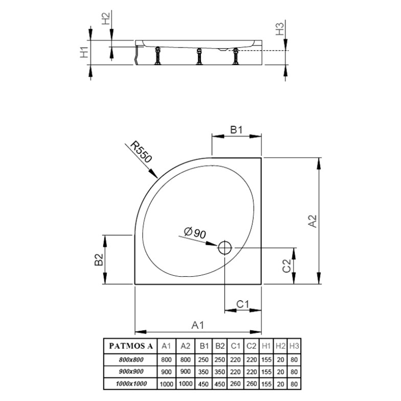 Піддон Patmos A 90 Radaway  (4S99155-03)