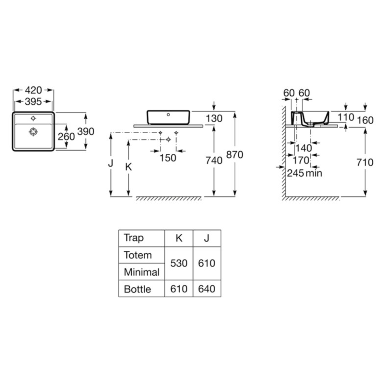 Раковина Alter 42 квадратна з отвором Roca  (A3270MM000)