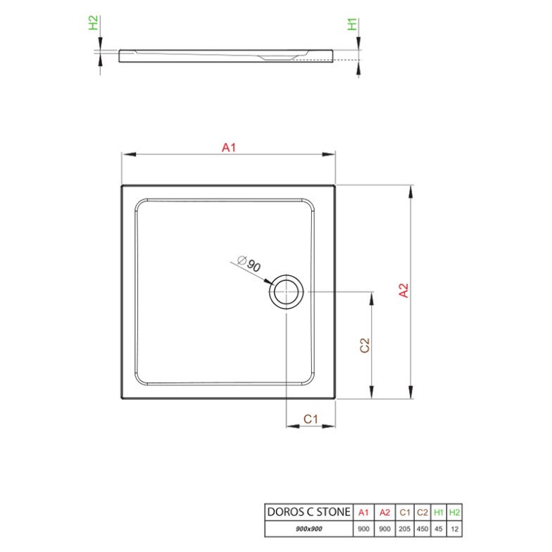 Піддон Doros C Stone 90x90 Radaway  (SDRC9090-01-04S)