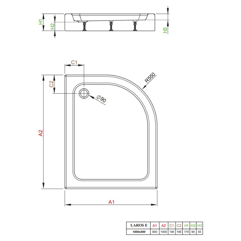 Піддон Laros E 100x80 R з ніжками Radaway  (SLE81017-01R)