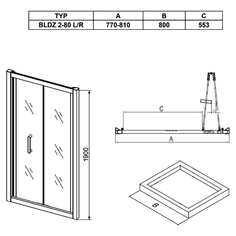 Душові двері BLDZ 2-80 Transparent Ravak  (X01H40C00Z1)