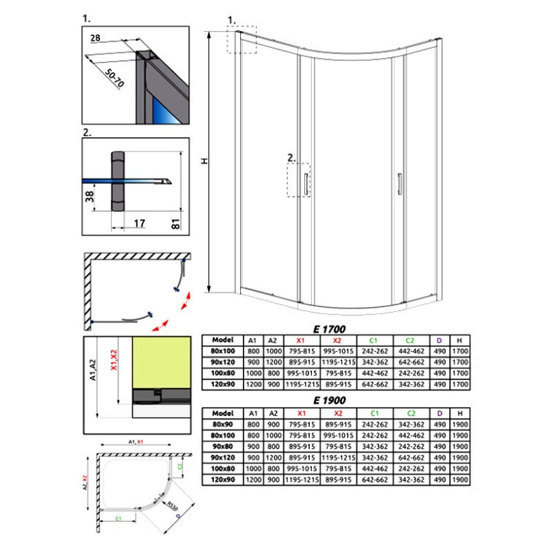 Душова штора Premium Plus Е 120x90 графіт Radaway  (30493-01-05N)