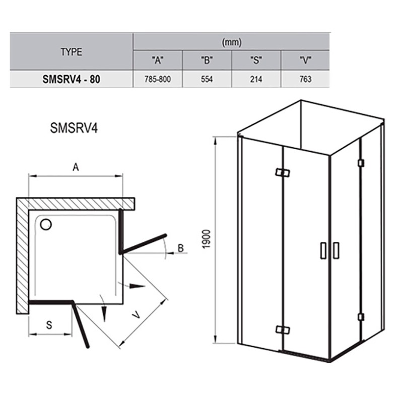 Душова штора SMSRV 4-80 Transparent Ravak  (1SV44A00Z1)