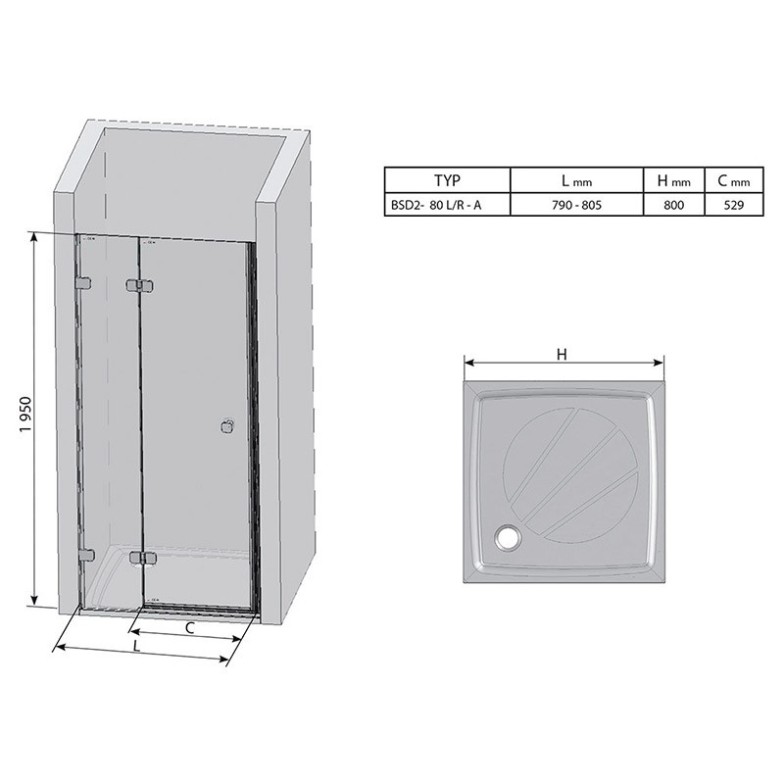 Душові двері BSD 2-80 А-L Transparent Ravak  (0UL4AA00Z1)