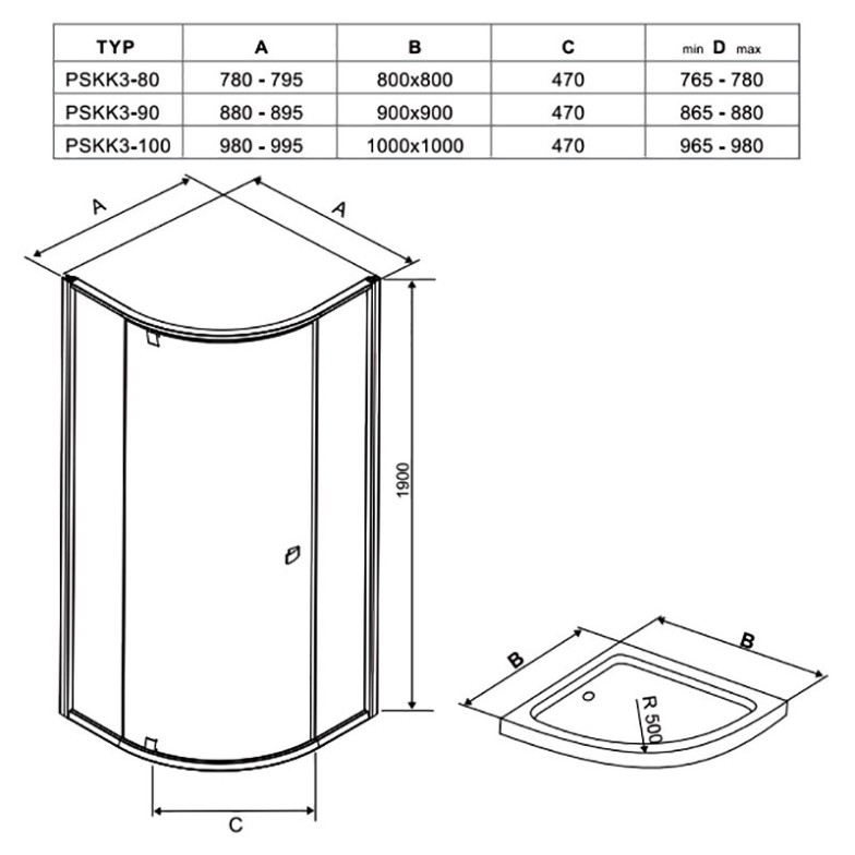 Душова штора PSKK 3-90 Transparent + білий Ravak  (37677101Z1)