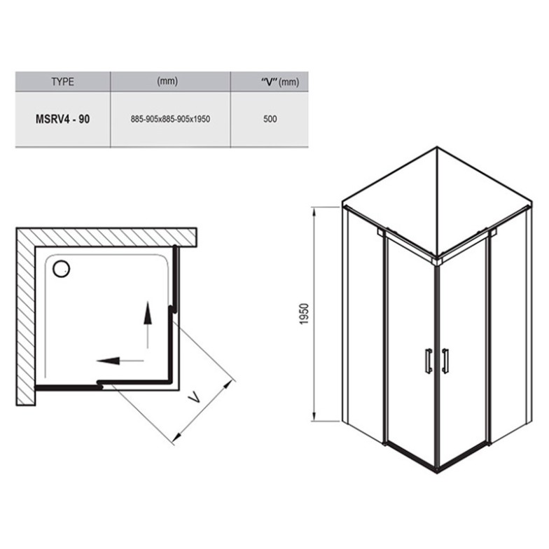 Душова кабіна MSRV4 90 Transparent + сатиновий Ravak  (1WV77U00Z1)