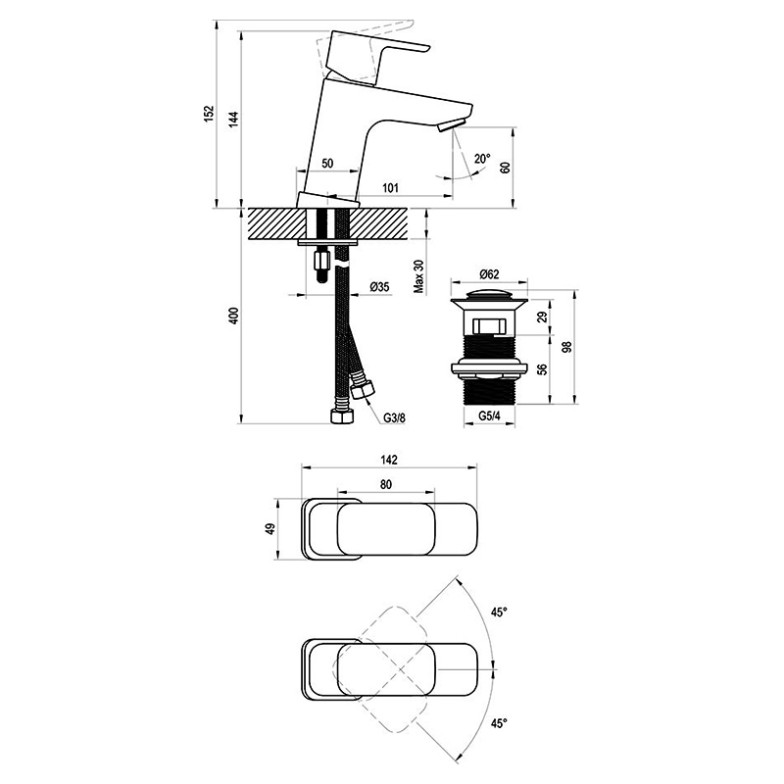 Змішувач 10° Free TD F 011.20 Ravak  (X070147)