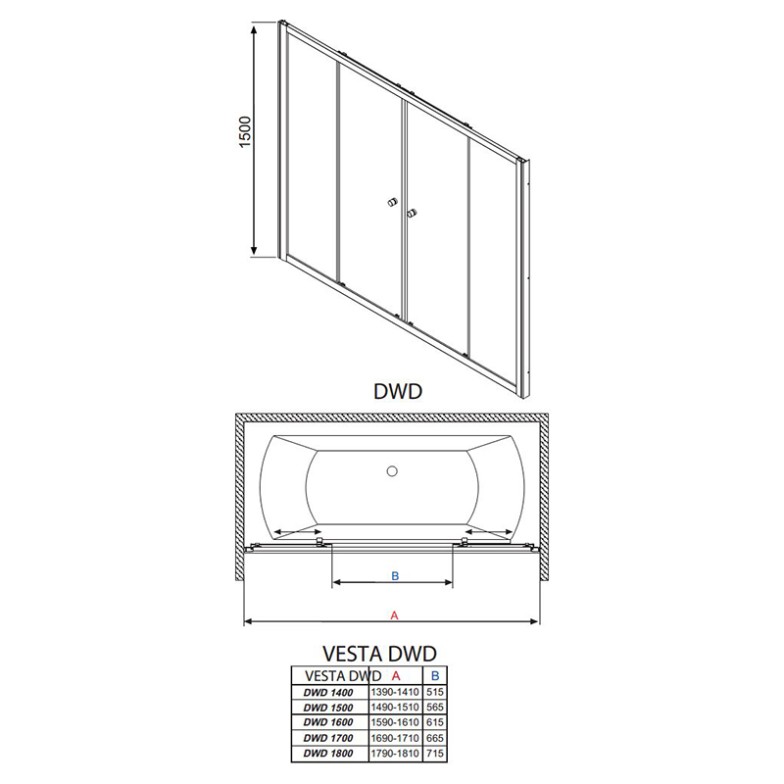 Шторка на ванну Vesta DWD 150 Radaway  (203150-06)