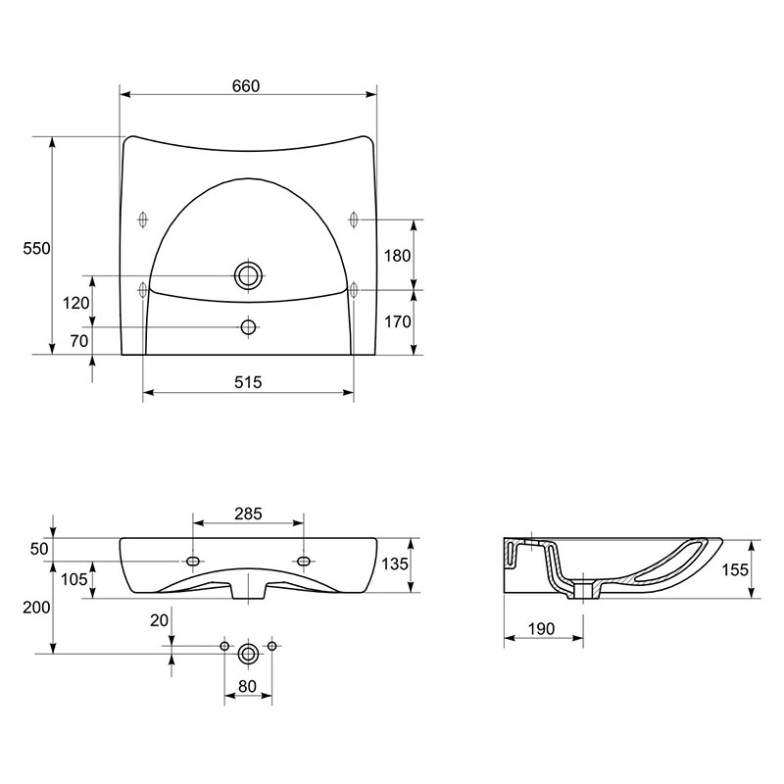 Раковина Etiuda 65 Cersanit  (K11-0041)