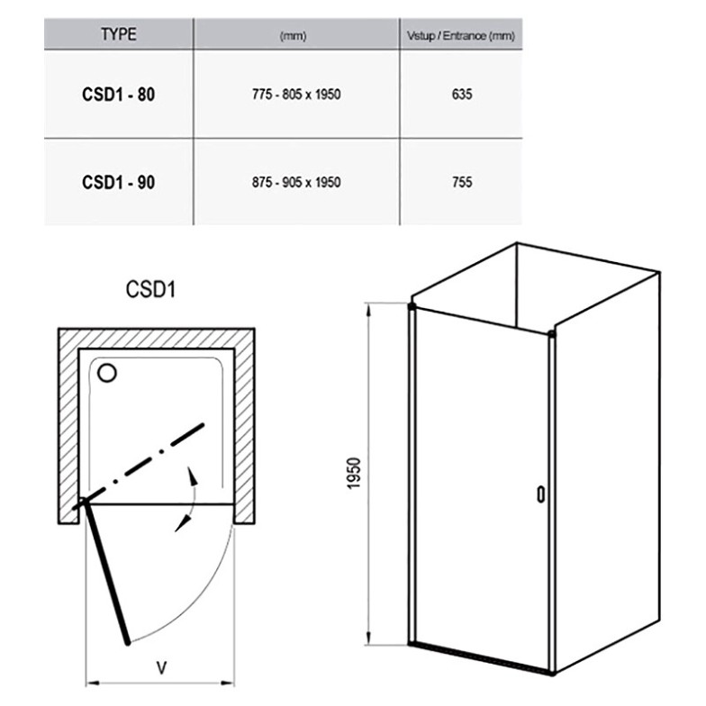 Душові двері CSD 1-80 Ravak  (0QV40C00Z1)