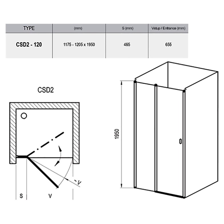 Душові двері CSD 2-120 Transparent + білий Ravak  (0QVGC100Z1)