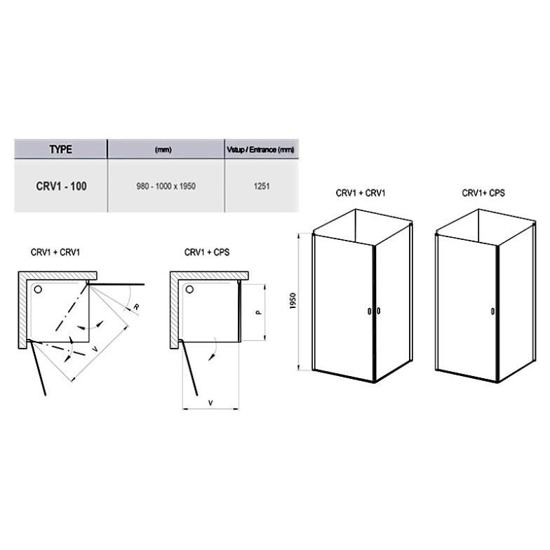 Душова штора CRV 1-100 Transparent + білий Ravak  (1QVA0101Z1)