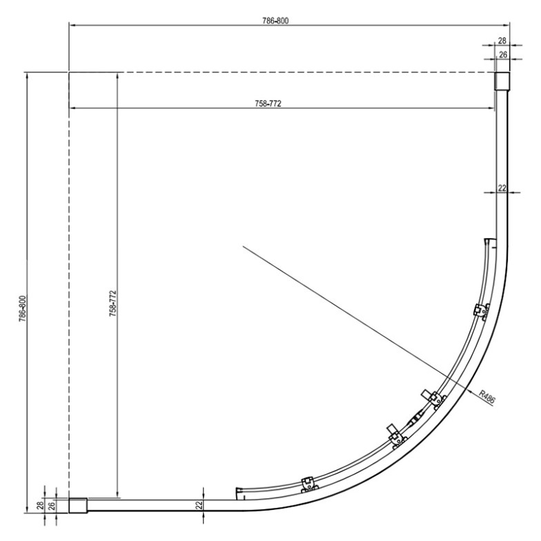 Душова штора BLSCP 4-80 Transparent+чорний Ravak  (X3BM40300Z1)