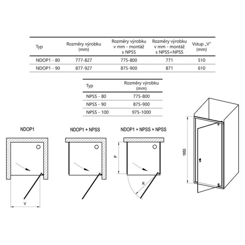 Душові двері NDOP 1-90 Transparent+білий Ravak  (03O70100Z1)