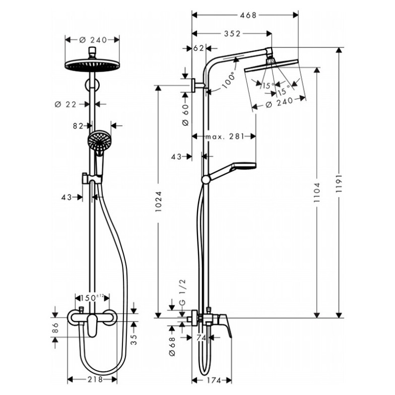 Душова система Crometta E 240 HansGrohe  (27269000)