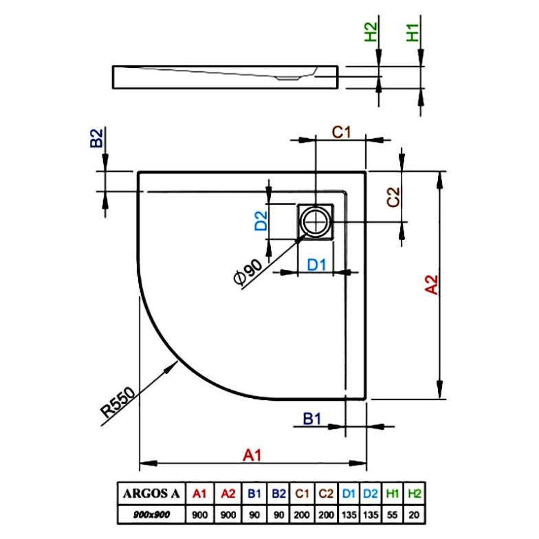 Піддон Argos A 90x90 Radaway  (4AA99-01)