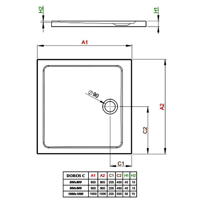 Піддон Doros C 90x90 Radaway  (SDRC9090-01)