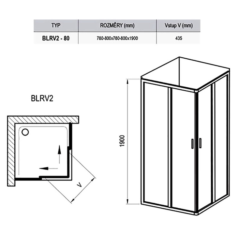 Душова штора BLRV 2-80 Transparent + білий Ravak  (1LV40100Z1)