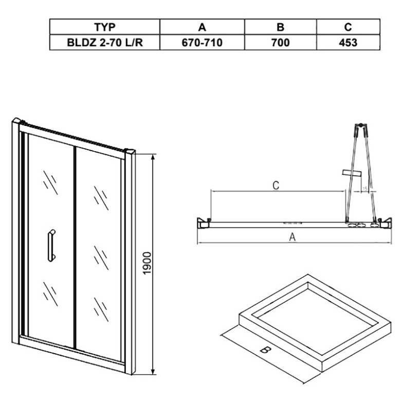 Душові двері BLDZ 2-70 Transparent Ravak  (X01H10C00Z1)