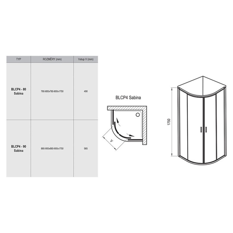 Душова штора BLCP 4-90 Sabina Ravak  (3B270U40ZG)
