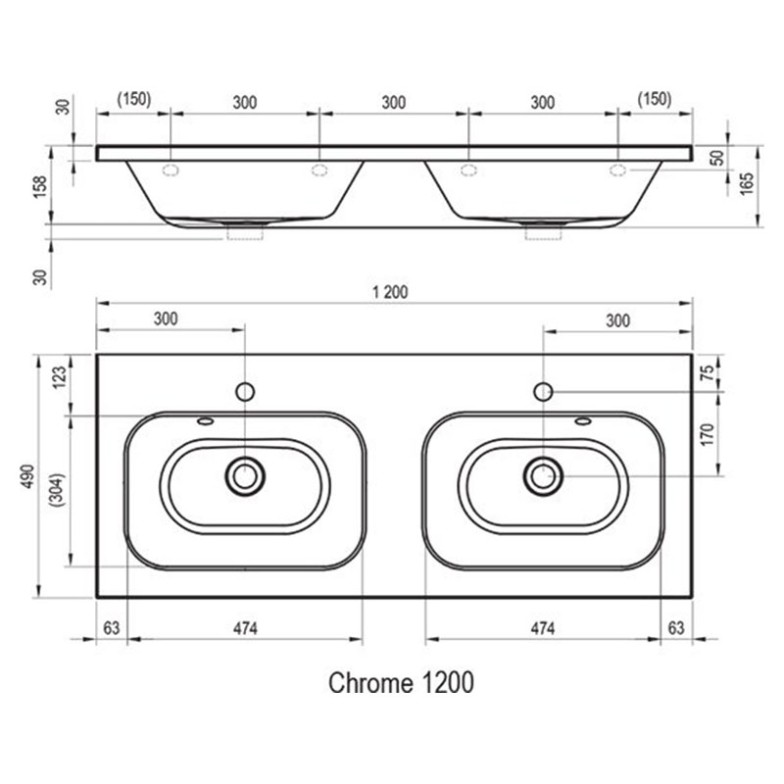 Раковина Chrome 120 подвійна меблева Ravak  (XJG01112000)