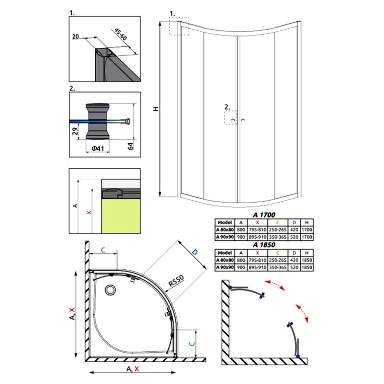 Душова штора Classic A 80x80 графіт Radaway  (30011-01-05)