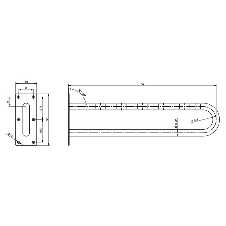 Поручень Lehnen Funktion 70 нерухомий, хвиляста поверхня Kolo  (L1054402)