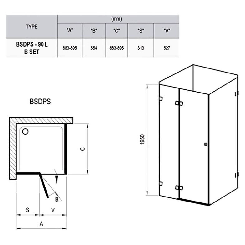 Душова штора BSDPS-90/90 L Transparent Ravak  (0UL77A00Z1)