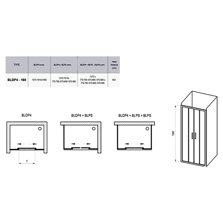 Душові двері BLDP 4-160 Grape+білий Ravak  (0YVS0100ZG)