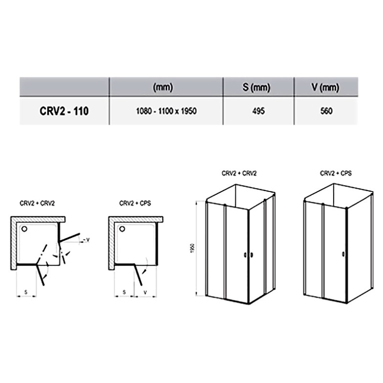 Душова штора CRV 2-110 Transparent + білий Ravak  (1QVD0100Z1)